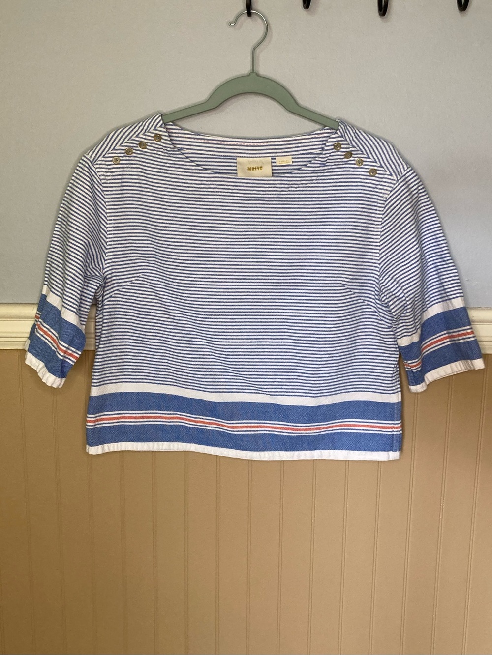 Maeve by Anthropologie Sullivan Striped Top - Blue & White Nautical Boatneck